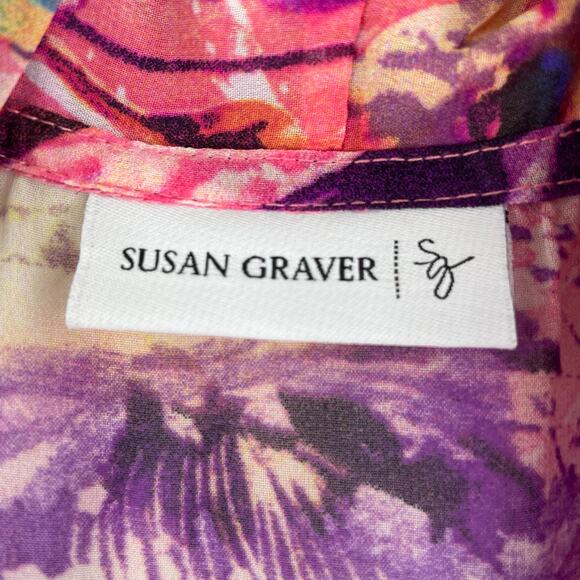 Susan Graver Pink Purple Floral Sheer Open Duster Vest Women's Medium - Picture 9 of 14